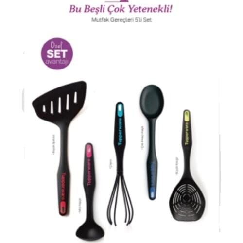Tupperware Kitchen Gerçleri 5 Piece Set, Large Spatula, Scrambler, Large Colander, Mini Bucket, multi-Purpose Spoon