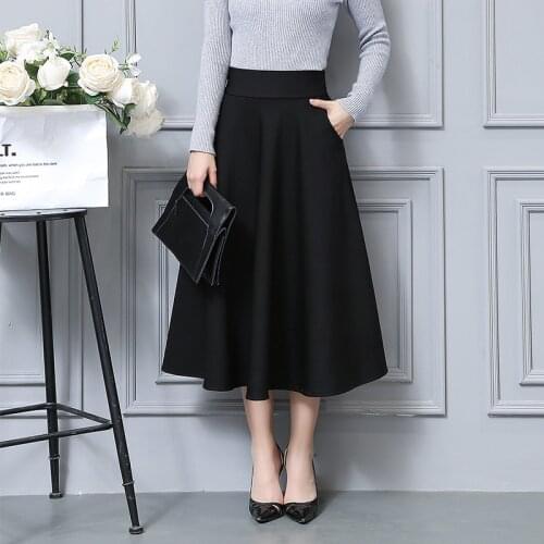 New Autumn & Winter Midi Skirts Korean Style Over-the-knee Long Skirt High Waist A-line Pleated Skirt for Young Women BSQ453