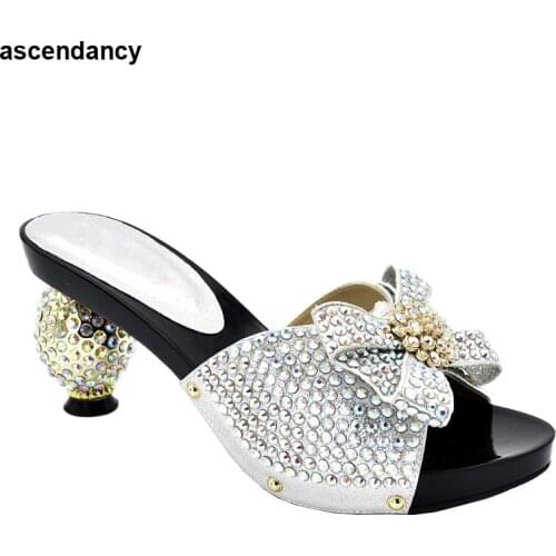 Latest Design Summer High Heeled Shoes for Women Nigerian Women Wedding Shoes Decorated with Rhinestone Luxury Women Shoes