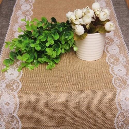 New Vintage Lace Style Jute Table Runner Original Ecology White Natural Jute Country Party Wedding Decoration