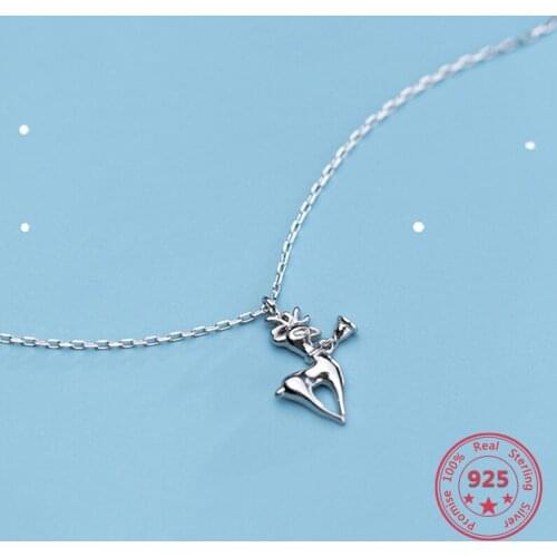 925 Sterling Silver Cute Christmas Deer Charm Necklace Merry Christmas Jewelry Everyday Neck DecorationGift For Women