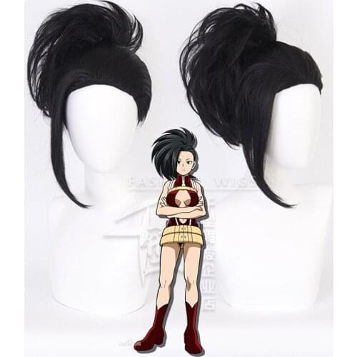 Anime My Hero Academia YAOYOROZU MOMO Cosplay Black Wig Boku no Hero Academia Heat-resistant Fiber Hair + Wig Cap Party
