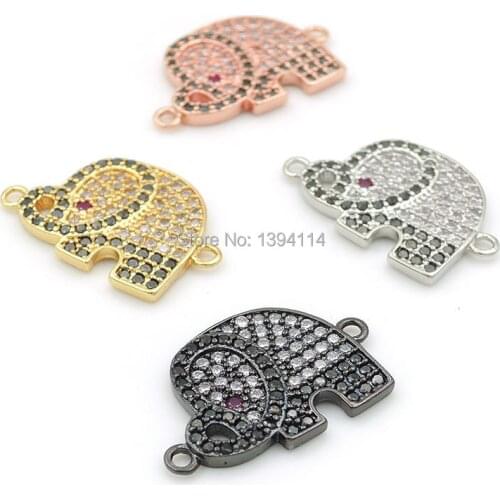 20*13*2mm Micro Pave Clear&Black&Red CZ Elephant Connectors Fit For Men And Women Making Bracelets Jewelry