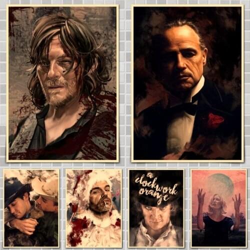 Various classic movie posters and illustrations Movie Poster Wall Stickers For Home Room Bar Decor Art