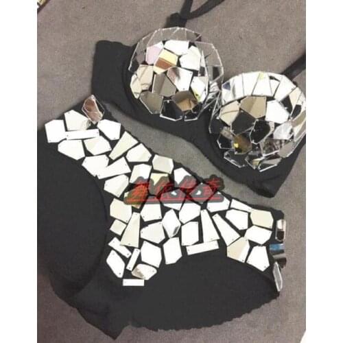 Stage costumes women Club Mirror bra Bar Mirror briefs Sexy dance wear DJ Women