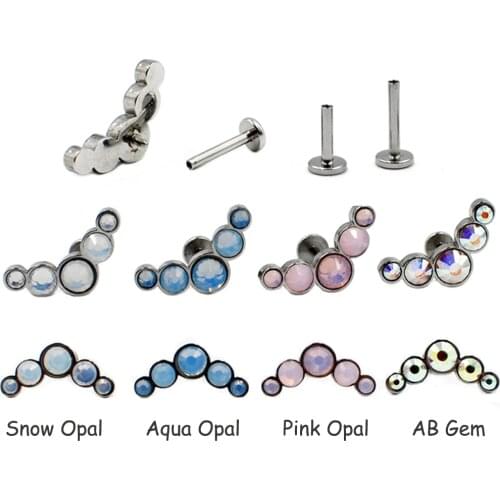 1Pc Titanium Steel Opal Lip Labret Ear Tragus Cartilage Helix Earring Body Piercing Jewelry Septum Clicker Internally 16G Thread