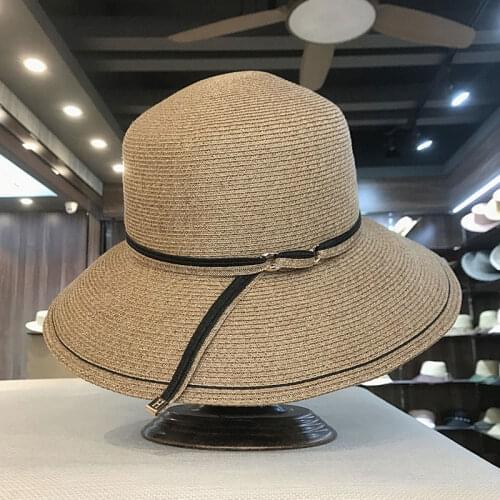 2021 New Elegant Women Wide Brim Sun Hats Paper Straw Cloche Beach Hat Floppy Summer Hat Holiday Femme Dress Bucket Hat Bape
