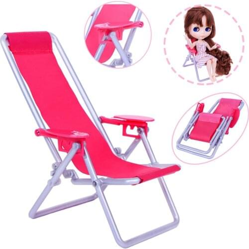 1 Pcs Foldable Beach Chair Lounge Pink Lovely Desk Adjustable Chair Furniture for Blythe Doll Accessories Dollhouse Play Toy