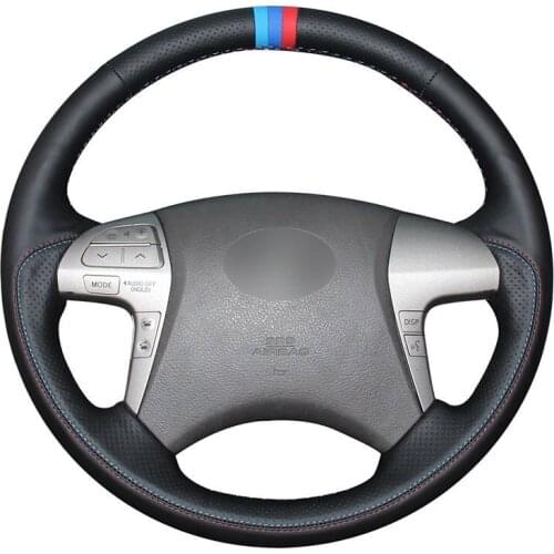 Hand-stitched Black Genuine Leather Car Steering Wheel Cover for Toyota Highlander Camry Isis Mark X Zio Premio Noah (Voxy)