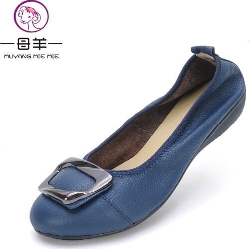 MUYANG MIE MIE Plus Size Genuine Leather Flat Shoe Pregnant Women Shoe Mother Driving Shoe Female Moccasins Women Flats shoes
