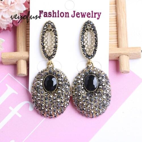 Veyofun Ellipse Rhinestone Drop Earrings for Women ZA Vintage Earrings 2019 New Fashion Jewelry