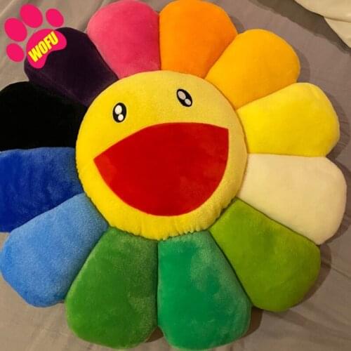 WOFUWOFU Calming Fluffy pet bed ,Flower Plush Pillow Smile Flower Shaped
