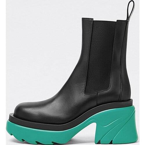 2021 New Winter Classic Women Ankle Chelsea Boots Platforms Genuine Leather 7.5cm Thick Heels Round Toe Warm Shoes