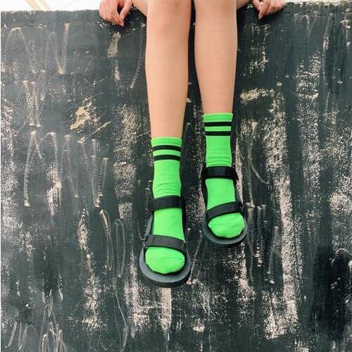 Women Casual Crew Socks Cool Girls Striped Socks Fluorescence Green Hot Pink Yellow Orange Fashion Neon Color Hip Hop Socks 2019