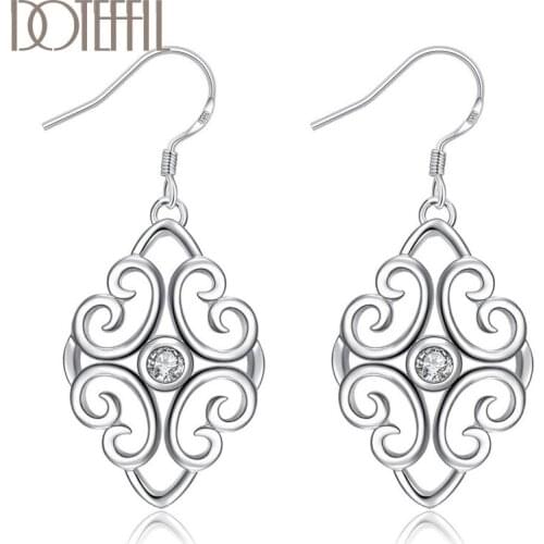 DOTEFFIL 925 Sterling Silver Hollow Pattern AAA Zircon Earrings Charm Women Jewelry Fashion Wedding Engagement Party Gift