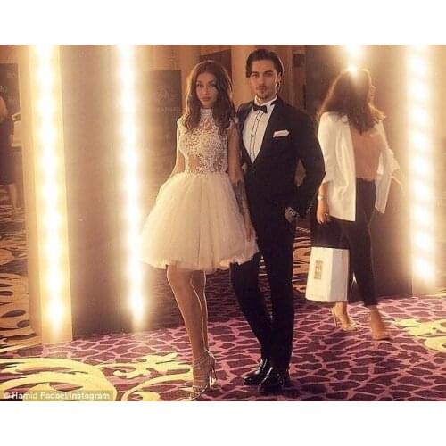 High-neck robe de weddings 2018 fashion vestido de festa hot sexy see through lace appliques prom party gown bridesmaid dresses