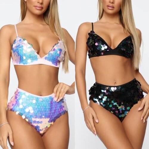 2019 European And American-Style Cross-Border Sexy Sequin High-waisted Bikini Two-Piece Swimsuit Hot Selling