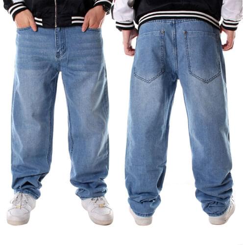 2021 Autumn Loose Jeans Men Denim Pants Straight Baggy Streetwear Hip Hop Brand Light Blue Skateboard Wide Leg Trousers Size 46