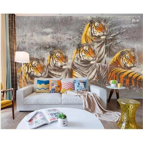 3d wallpaper custom photo Forest Snow Tiger Painting Oil Painting Art home decor living room wallpaper for walls 3 d