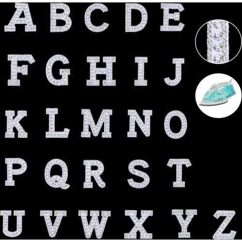 A-Z Clear White Rhinestone Letter Patches for Clothing Jeans Iron on Letters Clothes Sticker Diy Rock Logo Brand Name Badge