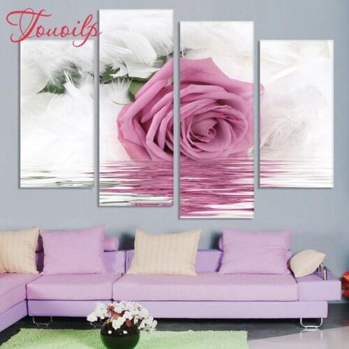 TOUOILP 4pcs,Full Square&round 5D Diamond Painting Rose Diamond Embroidery,Cross Stitch,Mosaic,sticker,home decoration
