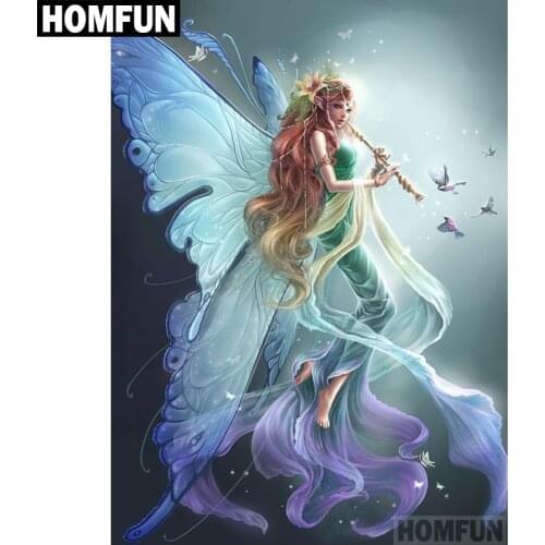 HOMFUN Full Square/Round Drill 5D DIY Diamond Painting "butterfly fairy" 3D Embroidery Cross Stitch 5D Decor Gift A00501