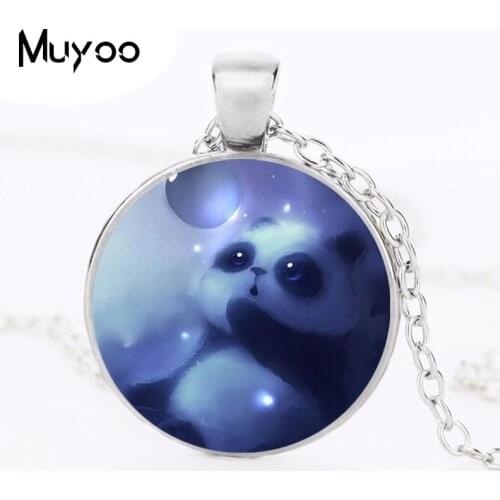 Anime Cute Panda Glass 50cm Long Chain Pendant Necklace Christmas Gifts High Quality Panda Animal Chocker Women HZ1