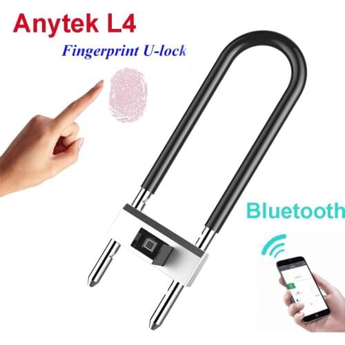 Anytek L4 U Shape Fingerprint Lock App Bluetooth Unlock Smart USB Charge Door Bicycle Motorcycle Lock IP65 Waterproof