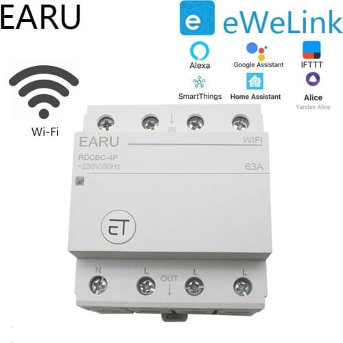 4P Din Rail WIFI Circuit Breaker Smart Timer Switch Relay Remote Control By EWeLink APP Smart Home Compatiable With Alexa Google