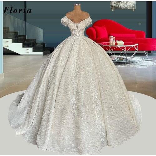 Floria Princess Ball Gown Beaded Wedding Dresses 2021 Vestido De Noiva Dubai Couture Bridal Gowns Custom Made Aibye Bride Dress