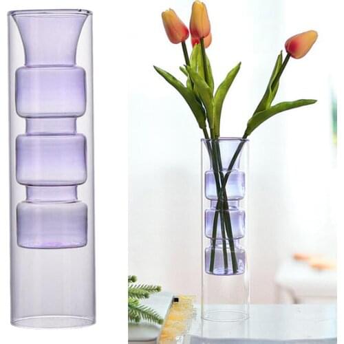 Decoration Nordic Style Double-layer Stained Glass Vase Hydroponic Flower Vase