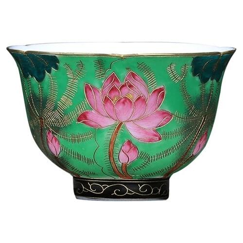 Jingdezhen Ceramic Lotus Pattern Kungfu Tea Cup Silk Cutting Enamel Tea Cup Handmade Master Cup Single Cup Pu'er Tea Cup