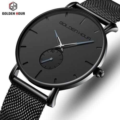 GOLDENHOUR Top Brand New Design Men Quartz Wrist Watch Mens Fashion Business Watches Casual Stainless Steel Waterproof Clock