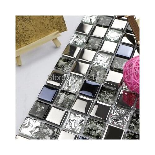 Crystal glass ice crack plating metal mosaic tiles for bathroom home improvement kitchen backsplash misac tiles free shipping