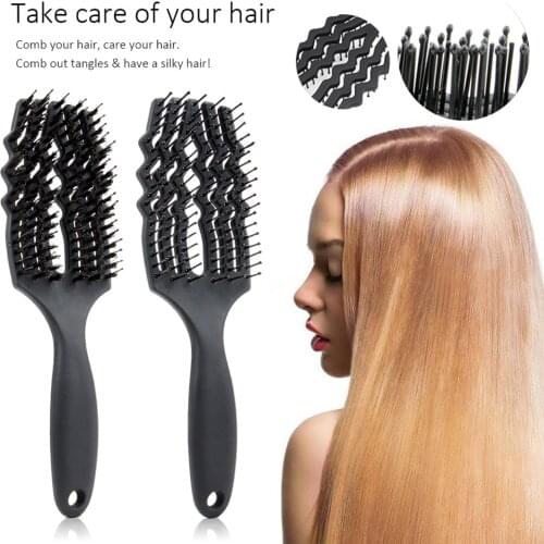 Curved Vented Hair Brush 6-row Vent Bristle Comb Non-slip Handle Scalp Massager For Wet Dry Curly Straight Hair Ergonomic Design
