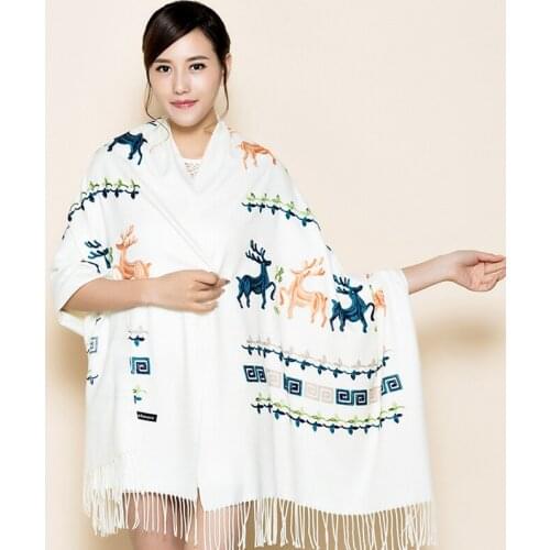 Cashmere Pashmina Scarves Solid Embroider Flower Lady Winter Scarf Women Warm Fashion Female Shawl Bufanda Thick Tassel Shawl