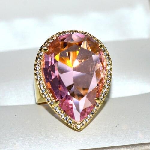 High Quality Luxury Wedding Anniversary Ring with Pear Shape Huge CZ Prong Setting 5 Colors Fashion Engagement Rings for Women