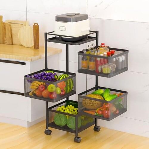 Kitchen Storage Shelf Rotatable Multi-layer Household Fruit and Vegetable Rack with Wheels Movable Large-capacity Shelf