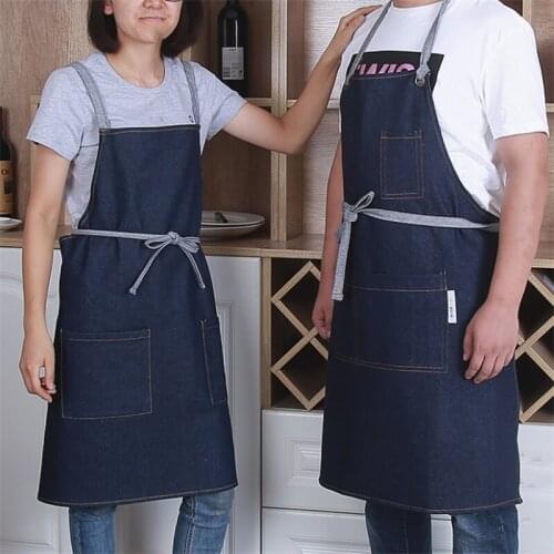 Apron Shop Kitchen Waiter Work Apron Can Thick Cloth New Kitchen European Milk Tea Flower Home Style Denim