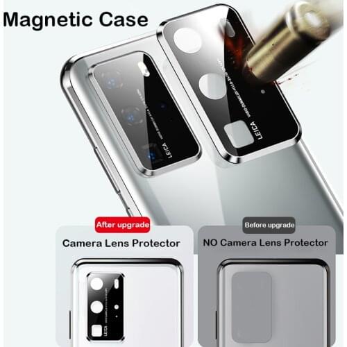 Magnetic Case For Huawei P40 Pro Plus P50 Mate 40 30 20X Magic3 Nova 8 Honor 50 X10 MAX Metal Bumper Camera Glass Protector Case