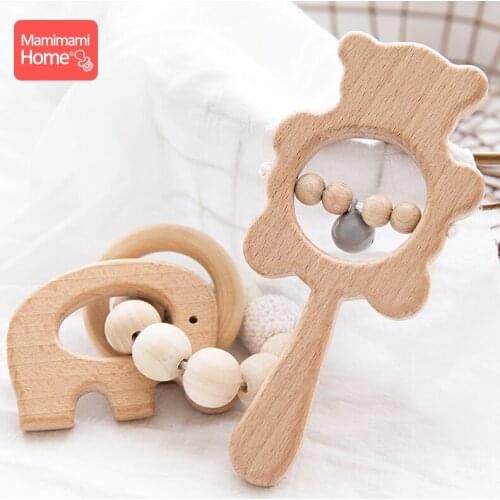 Mamihome 2pc Baby Wooden Teether Baby Nursing Bracelets Rattle Gifts Wooden Rodent Ring Toys Crochet Beads ChildrenS Goods Toys