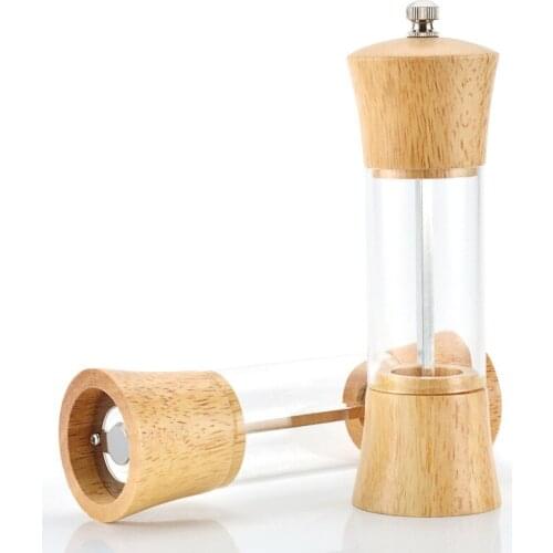 2pcs Wood Acrylic Spice Pepper Mill Coarse fine powder pepper 6inch Oak seasoning Mills Set with Adjustable Ceramic Grinder