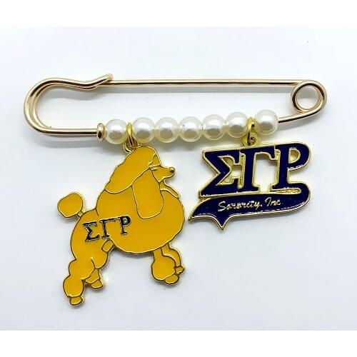 Fashion Greek letter society SIGMA GAMMA RHO sorority symbolic poodle pendant imitation pearl brooch pin