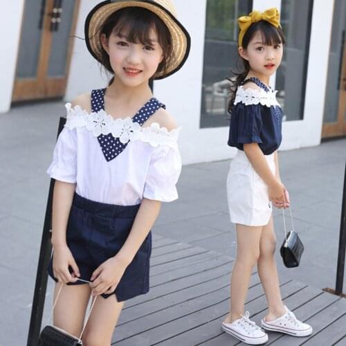 Fashion Girl Clothing Outfits Summer Children Girls Clothes 2 Colors T-Shirt +Shorts Sets For 3-12 Yrs Girl Casual Tracksuits