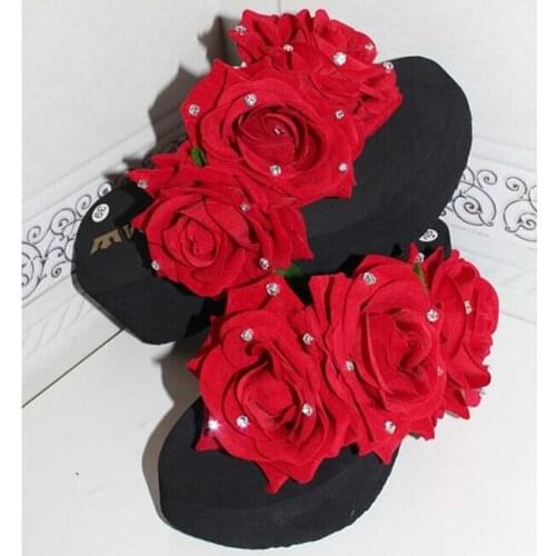 HAHAFLOWER fashion Summer sandals RED Rose Flower Sweet Flip Flops, beautiful flower Slippers for woman shoes