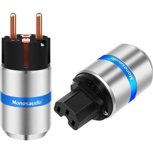 Monosaudio E106+F106 Pure Copper Schuko Power Plug Connector +IEC Female Connector Plug HIFI