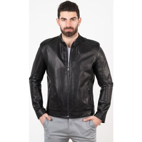 Mens leather Jackets 2021New Simple Stand Collar Mens Leather Jacket Simple Style Leather Jacket Coat Men Standing Collar