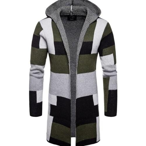 Men fashion Jackets long style cardigan Outerwear sweater male Button drop ship foreign trade stripe color matching top coats