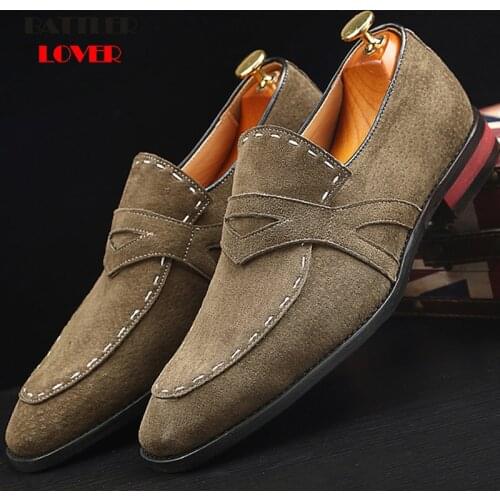 Mens Shoes Genuine Leather Slip On Men Loafers Shoes Spring Casual Sickle Pig Suede Mens Designer Shoes For Men Pointed Toe