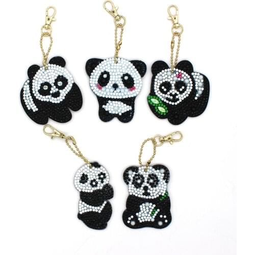 5Pcs Panda Special Shape Full Drill Diamond Painting Keychain 5D Diamond Mosaic Kits Hanging Ornaments for Women Kids Gifts